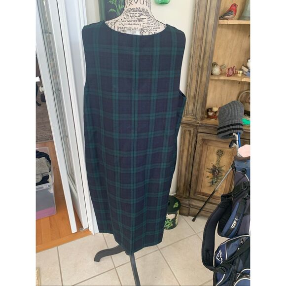 Harve Benard Wool Plaid Pinafore Midi Dress Green Tartan Jumper - Picture 8 of 9